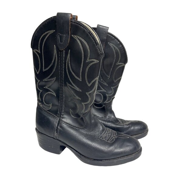 Laredo Little Kid Black Leather Cowboy Boots Size 13D Pull On Mid Calf Authentic - Picture 1 of 5